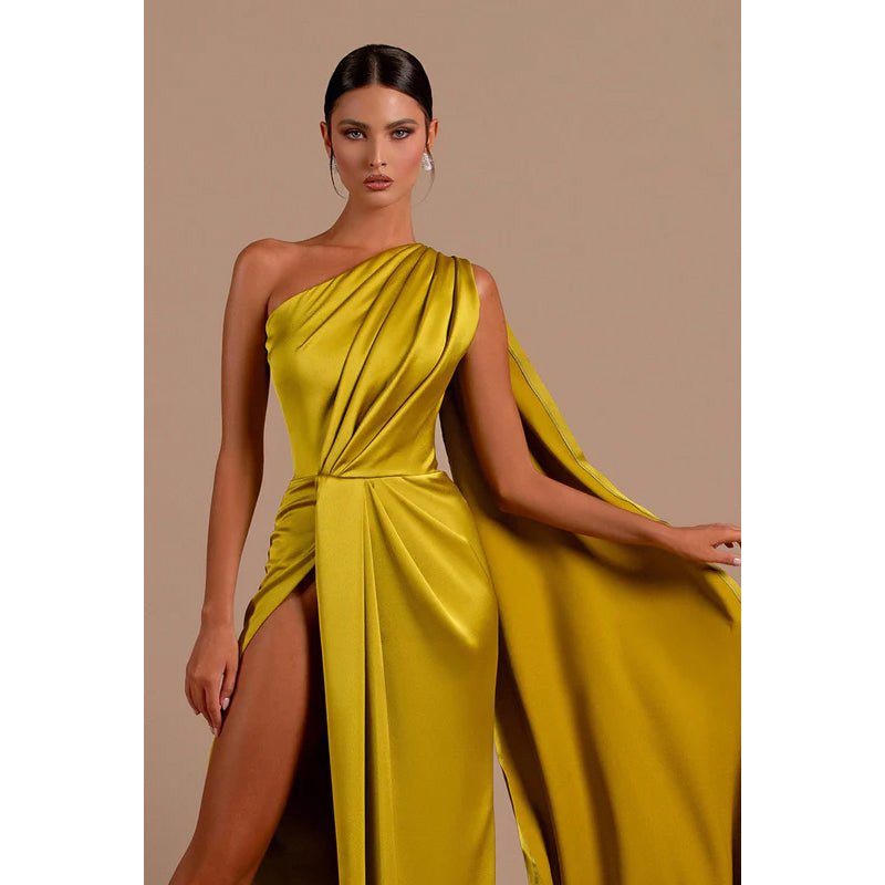 Sheath/Column One Shoulder Satin Long Evening Formal Dress With Bolero