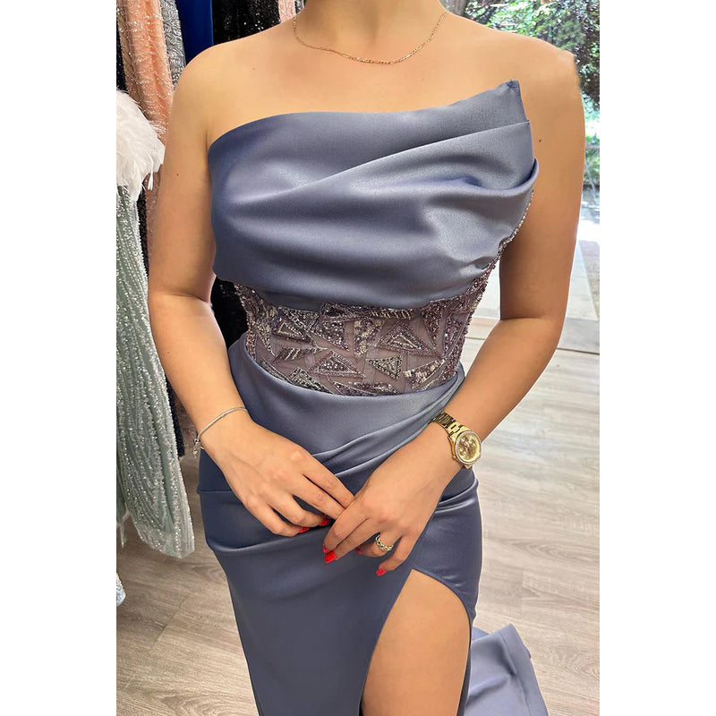 Elegant & Charming Off-Shoulder Side Slit Sleeveless Mermaid Party Prom Dress