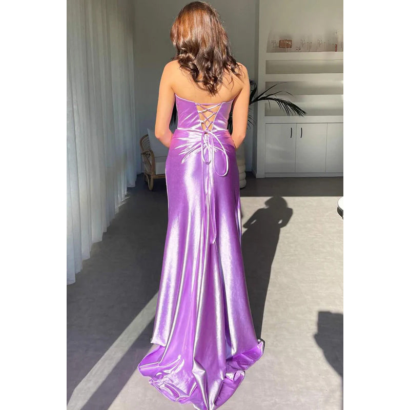 Elegant & Luxurious Deep V-Neck Sleeveless Side Slit Sheath Criss-Cross Straps Prom Dress