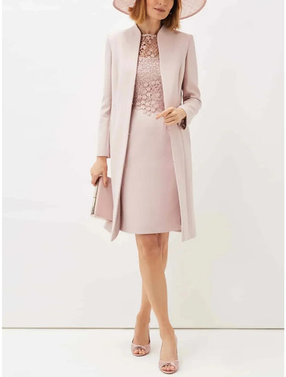 Numbersea A-Line Mother of the Bride Dress Wedding Guest Elegant Petite Scoop Neck Short / Mini Stretch Fabric Long Sleeve with Lace Ruching Solid Color