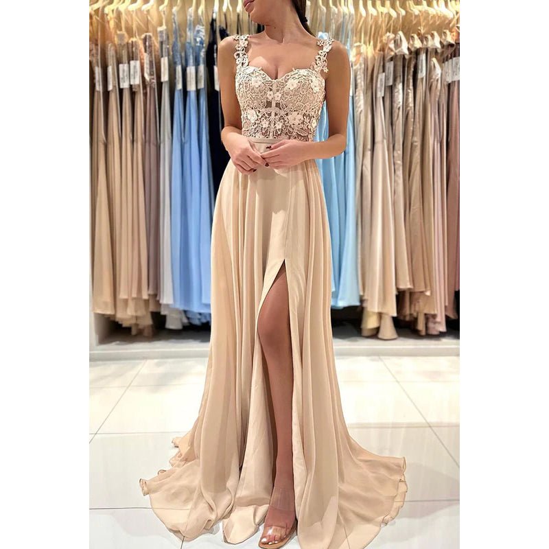 NumberSea - Appliques Sheath/Column Straps Chiffon Sleeveless Prom Dress