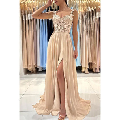 NumberSea - Appliques Sheath/Column Straps Chiffon Sleeveless Prom Dress