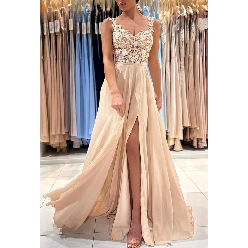 NumberSea - Appliques Sheath/Column Straps Chiffon Sleeveless Prom Dress