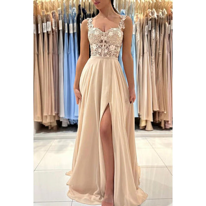 NumberSea - Appliques Sheath/Column Straps Chiffon Sleeveless Prom Dress