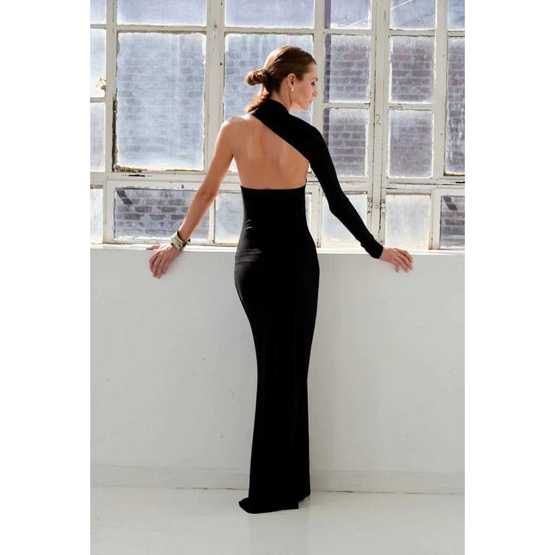 NumberSea - Asymmetrical Halter Long Sleeves Sheath Prom Evening Dress