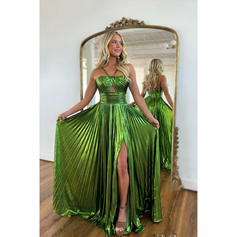 NumberSea - Attractive A - line Spaghetti Straps Pleast Long Formal Evening Gowns