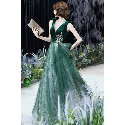 NumberSea - Autumn Winter Temperament Sexy Green Evening Dress for Women