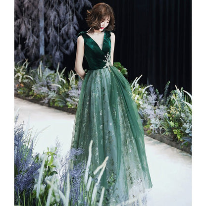 NumberSea - Autumn Winter Temperament Sexy Green Evening Dress for Women