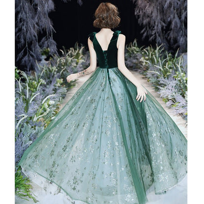 NumberSea - Autumn Winter Temperament Sexy Green Evening Dress for Women