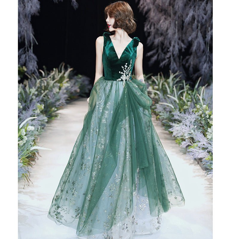 NumberSea - Autumn Winter Temperament Sexy Green Evening Dress for Women