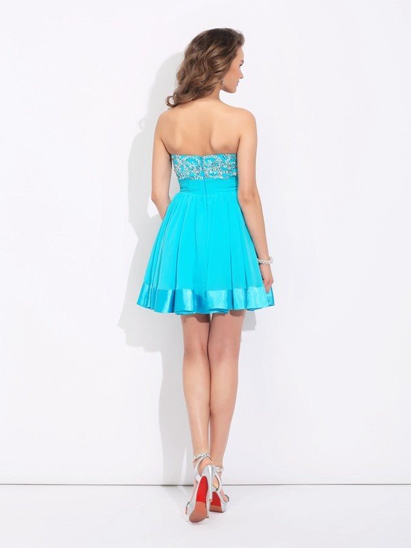 NumberSea - ave A - Line/Princess Sweetheart Ruffles Sleeveless Short Chiffon Dresses