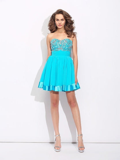 NumberSea - ave A - Line/Princess Sweetheart Ruffles Sleeveless Short Chiffon Dresses