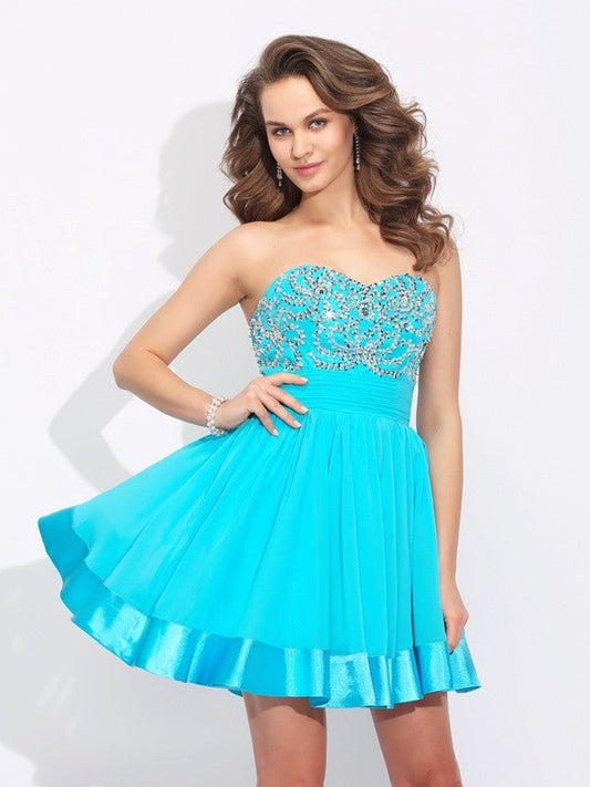 NumberSea - ave A - Line/Princess Sweetheart Ruffles Sleeveless Short Chiffon Dresses