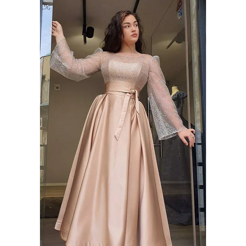 Gorgeous & Charming Long Sprkly Sleeves A-line Formal Party Prom Dress