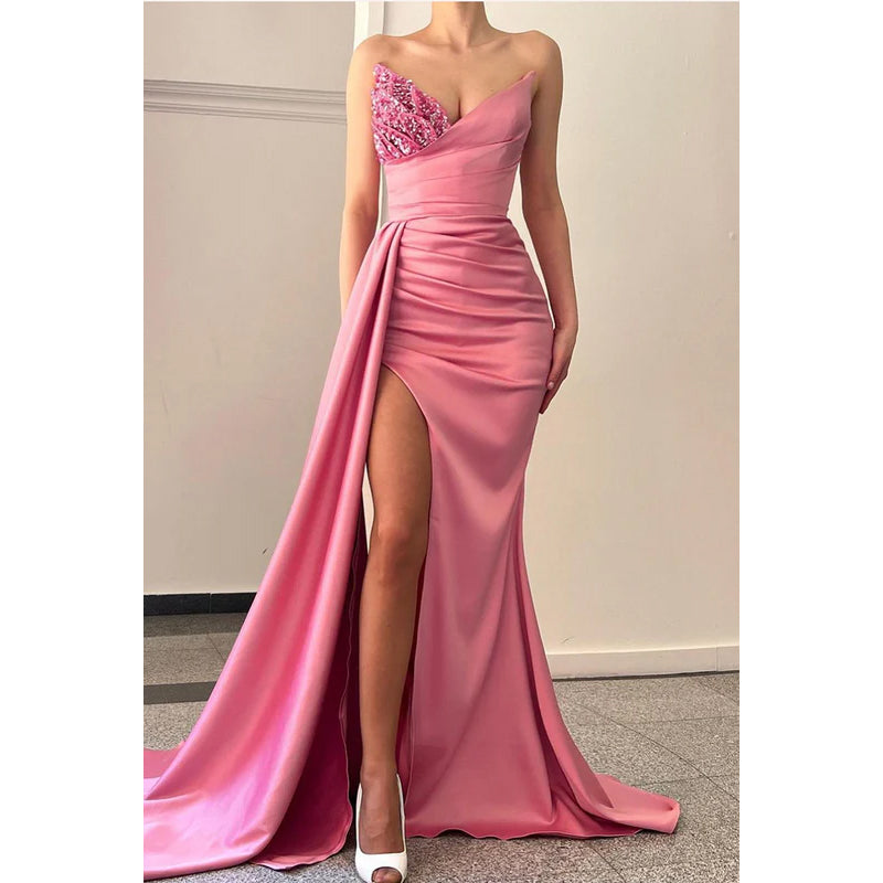 Sheath/Column Sweetheart Sequined Split Sleeveless Prom Evening Formal Dress