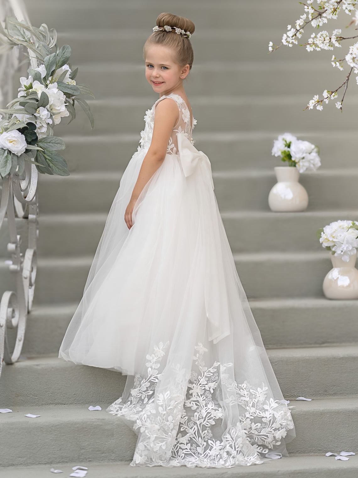 Dream Princess Sleeveless Lace and Tulle with Beading Flower Girl Dress