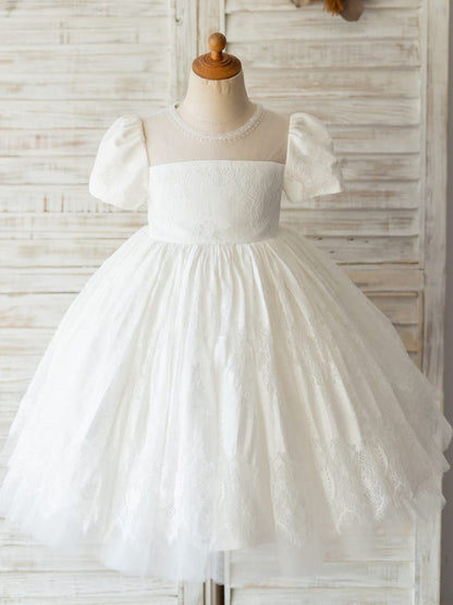 Lace Knee-length First Communion Flower Girl Dress