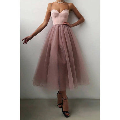 Spaghetti Straps V-neck Slit Simple Prom Party Dress