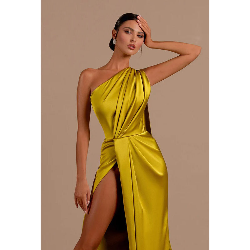 Sheath/Column One Shoulder Satin Long Evening Formal Dress With Bolero