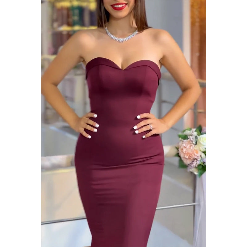 Elegant Mermaid Strapless Burgundy Long Prom Dress Evening Gowns