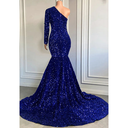 Unique Scoop Long Sleeves Sequins Sparkly Prom Dress