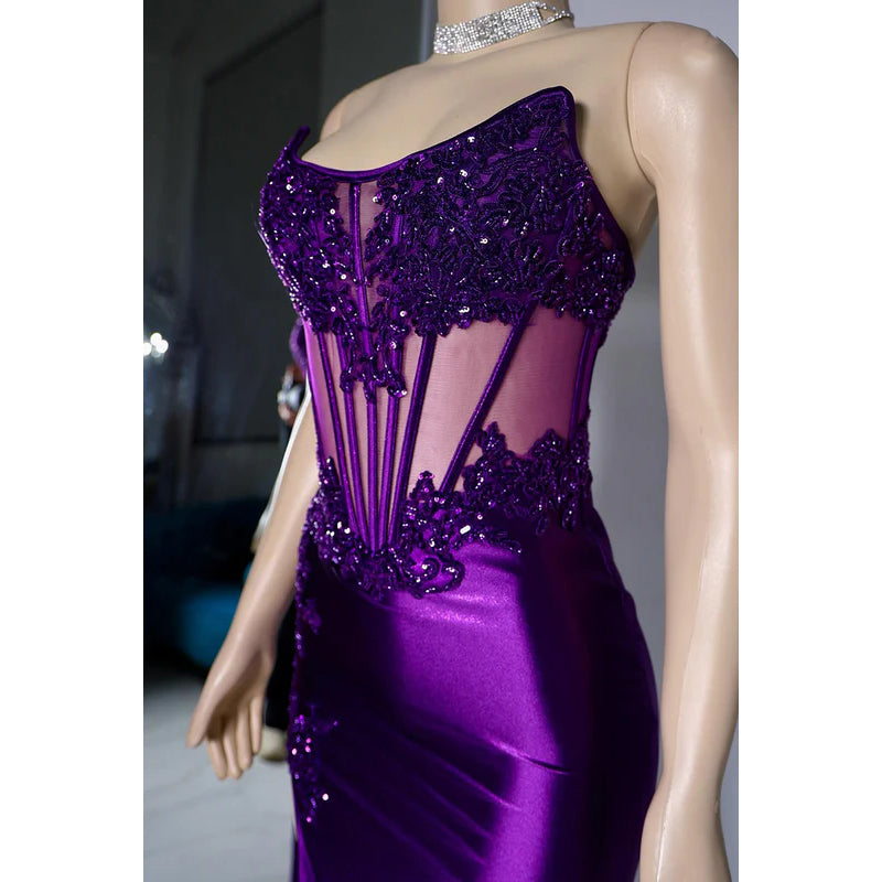 Elegant & Luxurious Scoop Sleeveless Sheath Side Slit Lace Evening Prom Dress