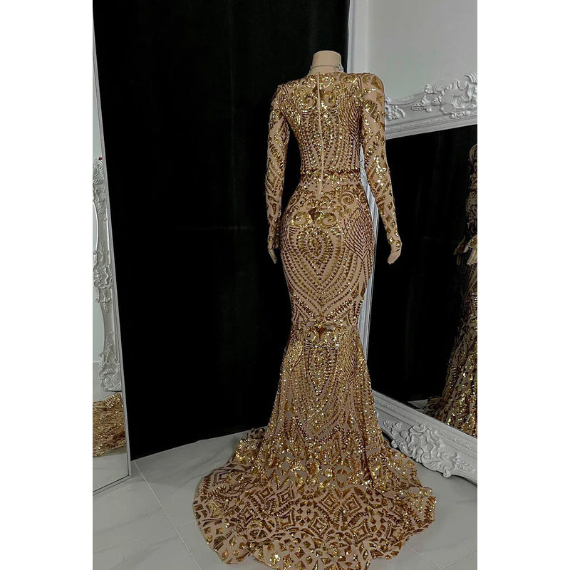 Trumpet/Mermaid V-Neck Sequined Long Sleeves Prom Evening Dress