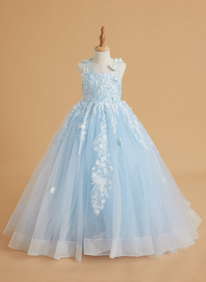 Pink Princess Ball Gown for Girls with Lace Appliqués