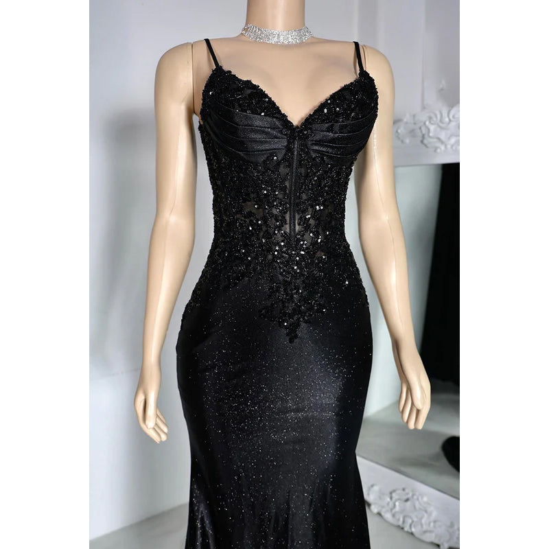 Glamorous & Dramatic Spaghetti Straps V neck Mermaid Sequins Evening Party Prom Dress