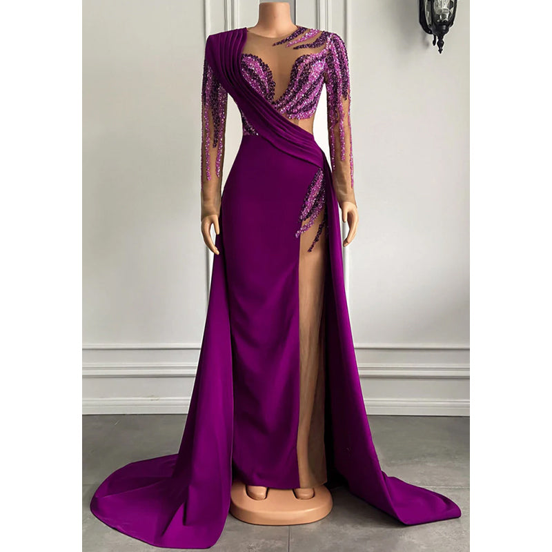 Unique Bateau Heavy Beads Long Sleeves Long Formal Evening Dress