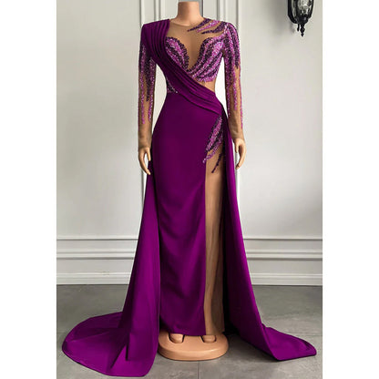 Unique Bateau Heavy Beads Long Sleeves Long Formal Evening Dress