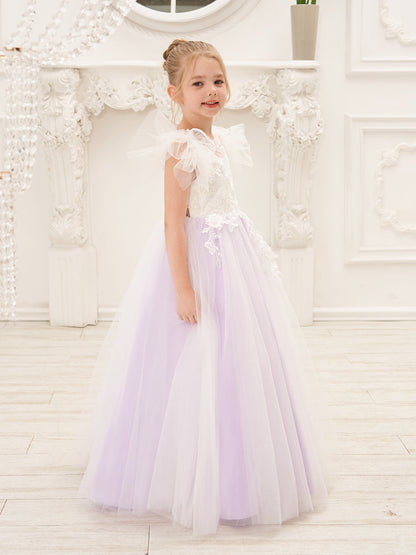 Detachable  Lace Tulle Sweep Train Flower Girl Dress