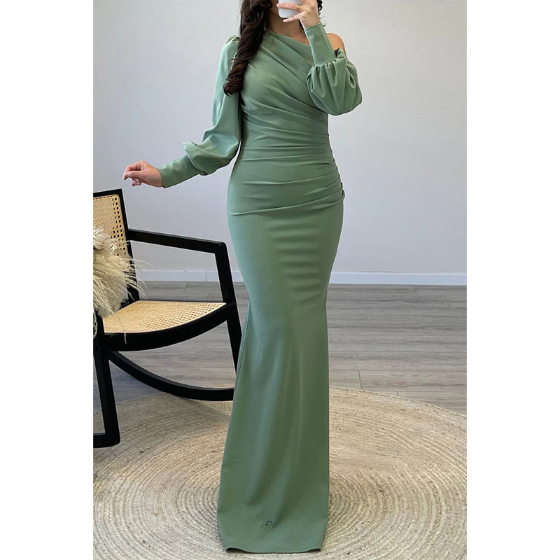 Trumpet/mermaid One Shoulder Pleats Long Sleeves Prom Formal Dress