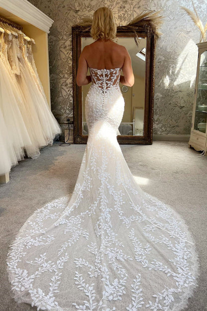 Wedding Dress Lace Strapless Mermaid Long