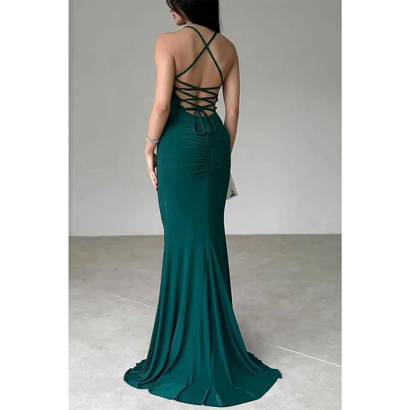 Fitted Spaghetti Straps Sleeveless Lace-up Party Prom Evening Dress