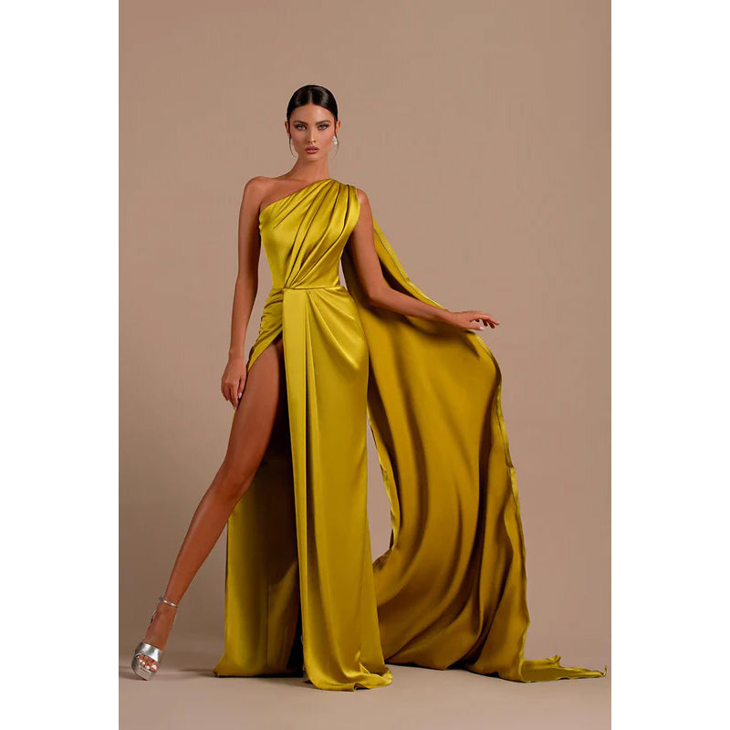 Sheath/Column One Shoulder Satin Long Evening Formal Dress With Bolero