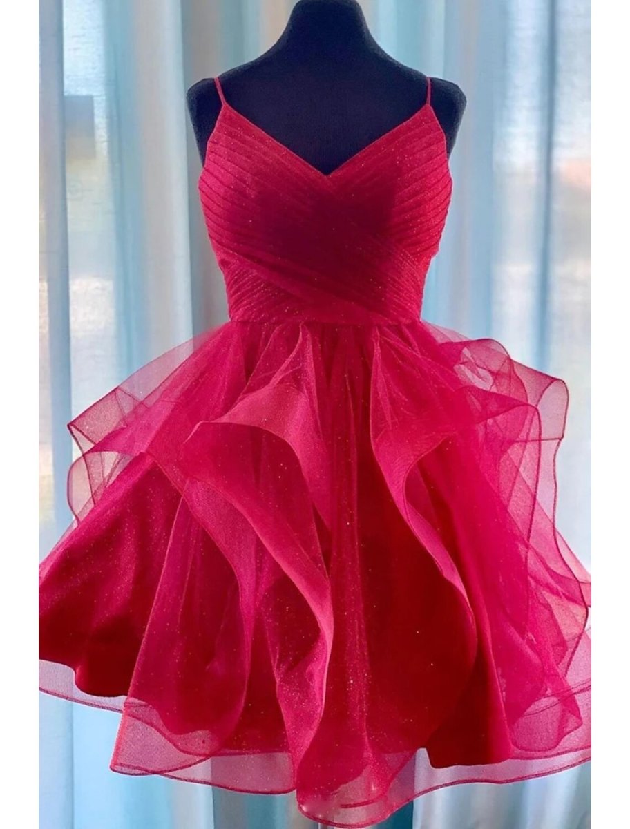 NumberSea - Ball Gown A - Line Cocktail Dresses Party Dress Homecoming Knee Length Sleeveless Spaghetti Strap Tulle Backless with Glitter Ruffles