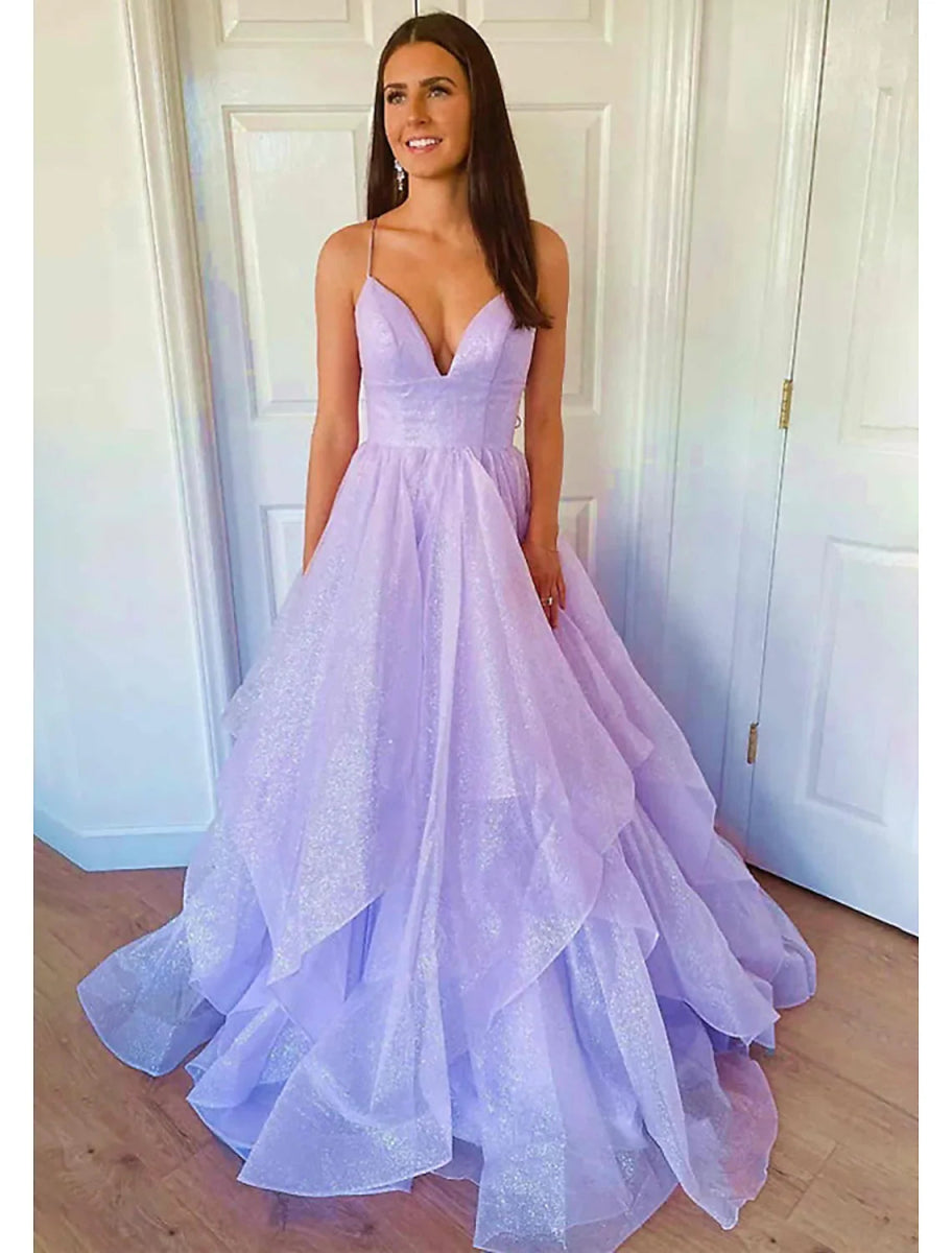 NumberSea - Ball Gown A - Line Prom Dresses Sparkle & Shine Dress Formal Floor Length Sleeveless Sweetheart Tulle Backless with Pleats Ruffles