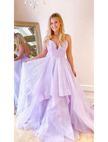 NumberSea - Ball Gown A - Line Prom Dresses Sparkle & Shine Dress Formal Wedding Party Floor Length Sleeveless Sweetheart Tulle Backless with Pleats Ruffles