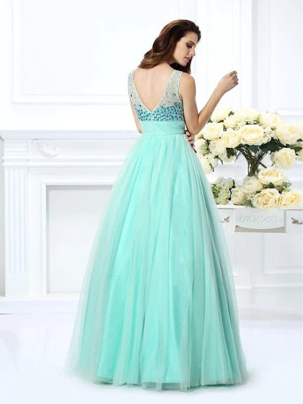 NumberSea - Ball Gown Bateau Beading Sleeveless Long Chiffon Quinceanera Dresses