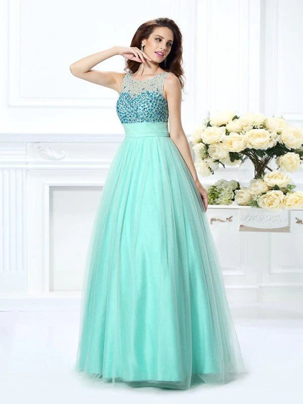 NumberSea - Ball Gown Bateau Beading Sleeveless Long Chiffon Quinceanera Dresses