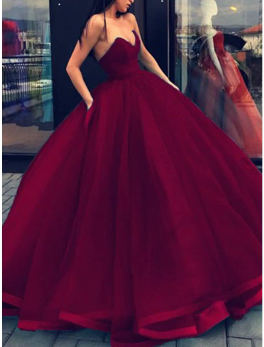 NumberSea - Ball Gown Beautiful Back Elegant Quinceanera Formal Evening Dress Strapless Sleeveless Floor Length Tulle with Sleek Pleats Tier