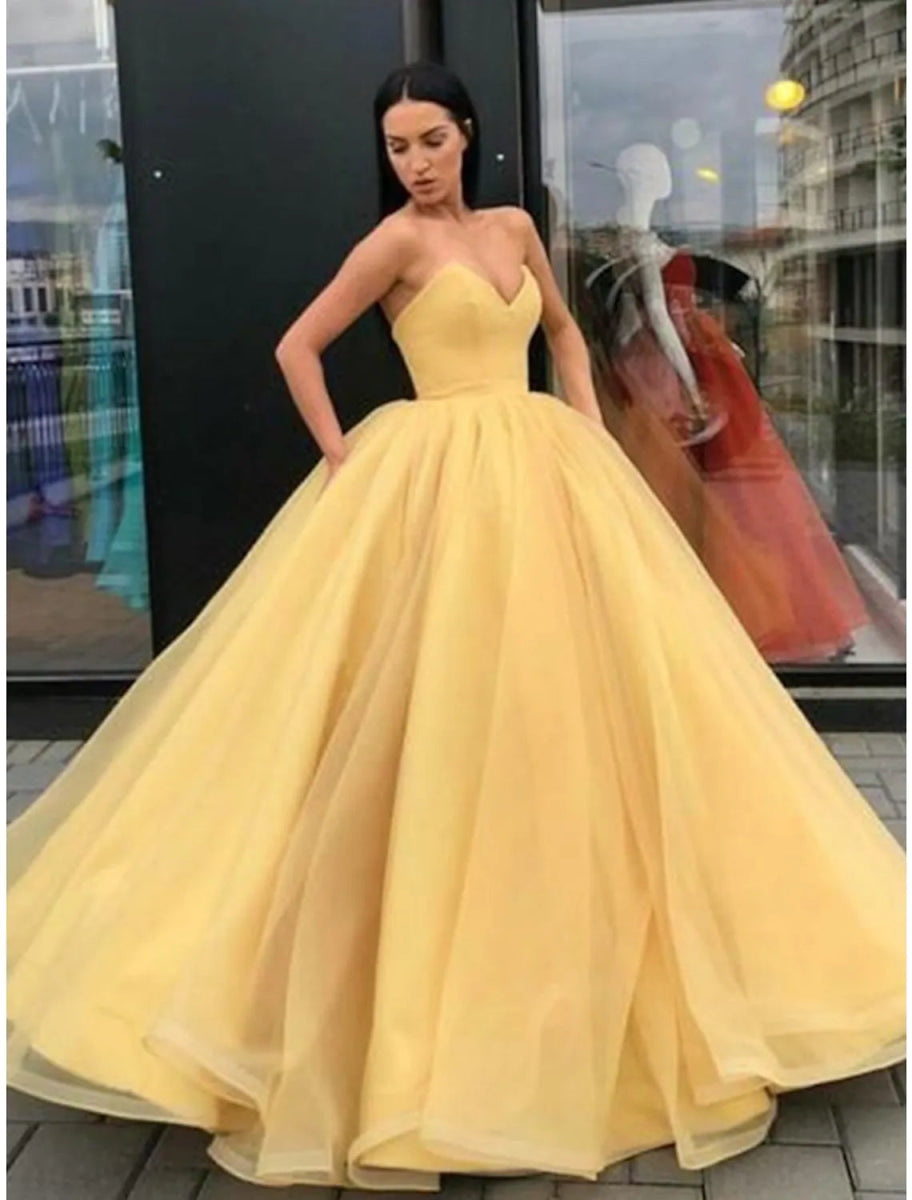 NumberSea - Ball Gown Beautiful Back Elegant Quinceanera Formal Evening Dress Strapless Sleeveless Floor Length Tulle with Sleek Pleats Tier