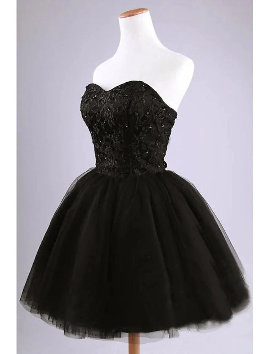 NumberSea - Ball Gown Cocktail Dresses Party Dress Graduation Knee Length Sleeveless Sweetheart Tulle with Pleats Beading