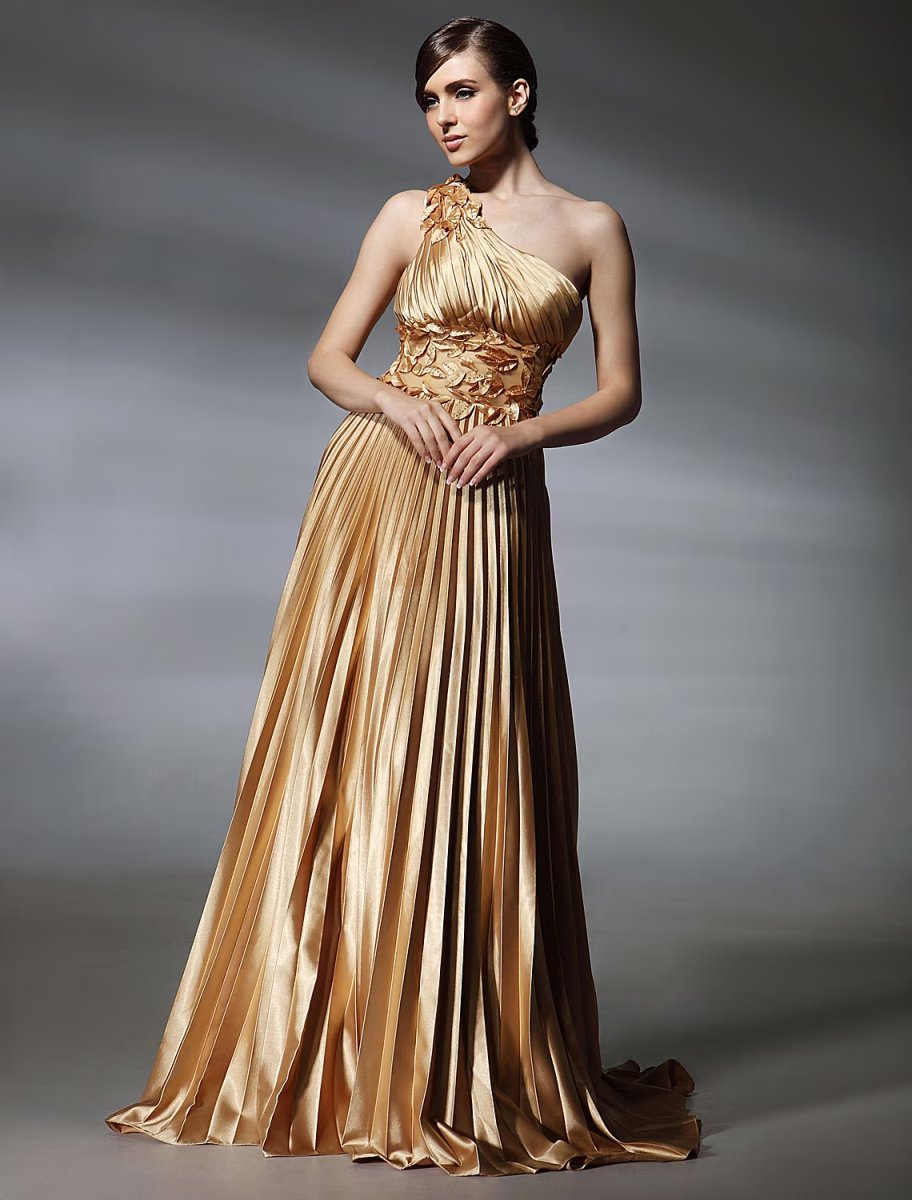 NumberSea - Ball Gown Dress Formal Evening Sweep / Brush Train Sleeveless One Shoulder Stretch Satin with Pleats Beading Side Draping