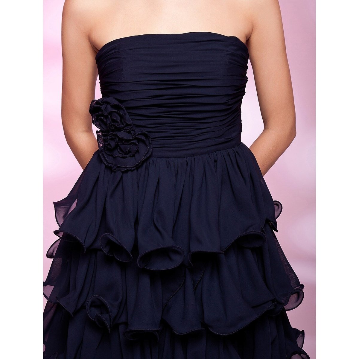 NumberSea - Ball Gown Dress Homecoming Knee Length Sleeveless Strapless Chiffon with Ruched Draping Flower