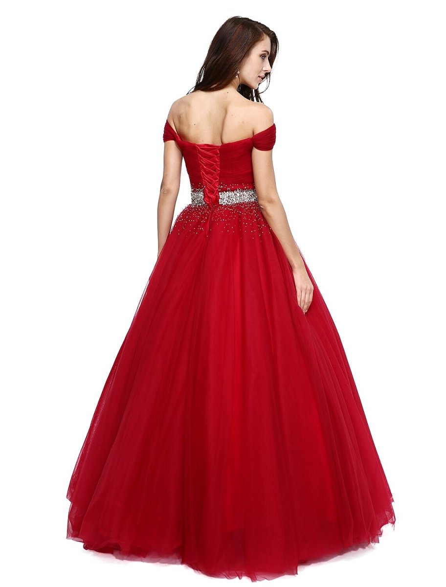 NumberSea - Ball Gown Elegant Dress Formal Evening Floor Length Sleeveless V Wire Tulle with Beading Sequin