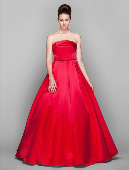 NumberSea - Ball Gown Elegant Dress Quinceanera Floor Length Sleeveless Strapless Satin with Bow(s)