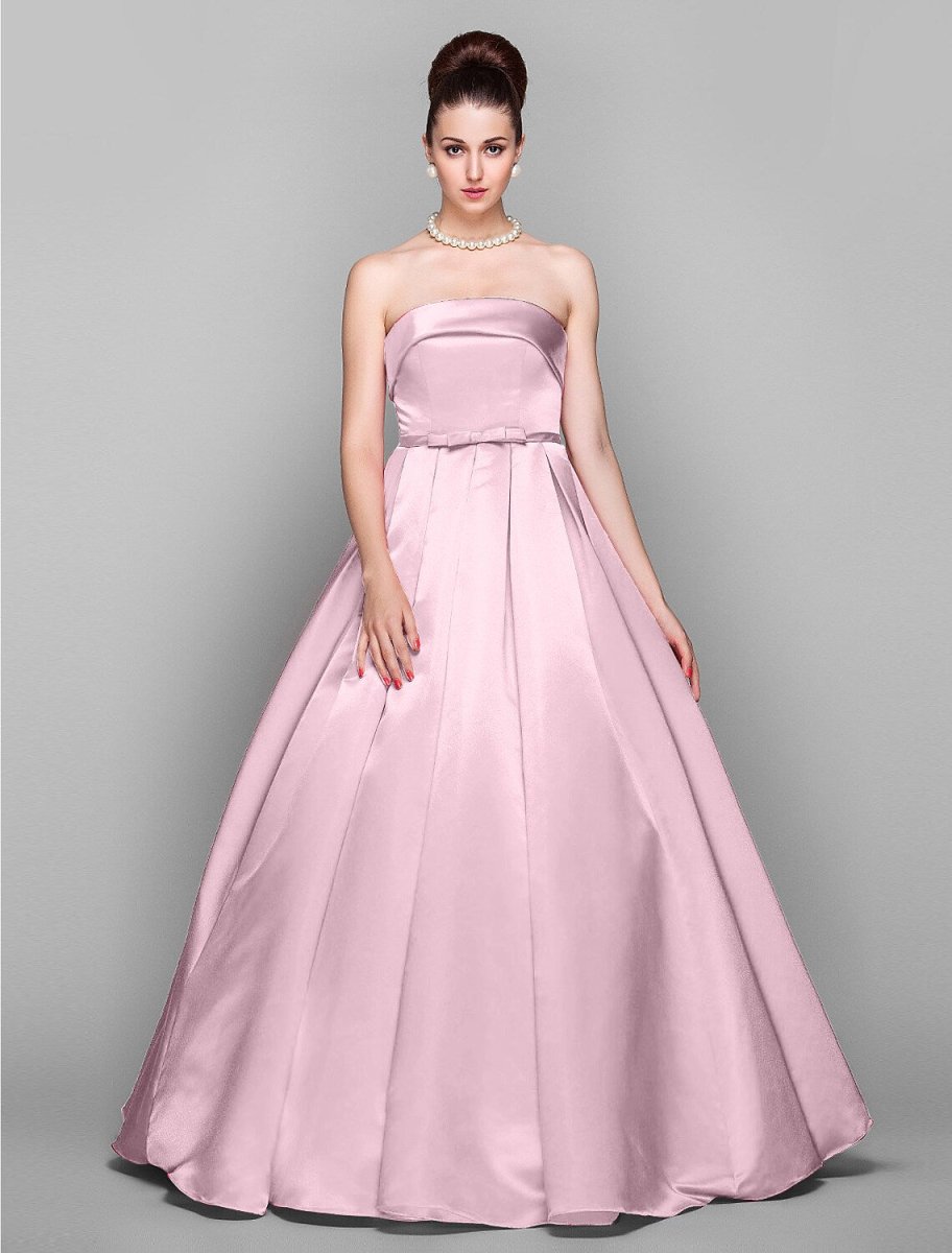 NumberSea - Ball Gown Elegant Dress Quinceanera Floor Length Sleeveless Strapless Satin with Bow(s)