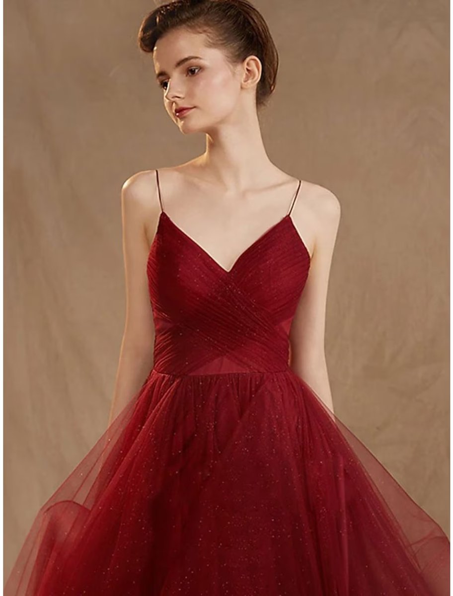 NumberSea - Ball Gown Evening Gown Elegant Dress Party Wear Floor Length Sleeveless V Neck Tulle V Back with Sequin Ruffles